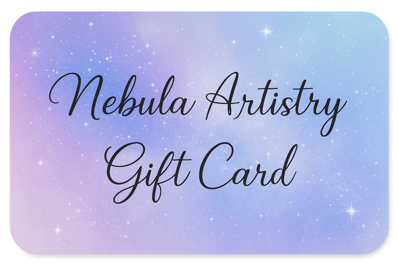 Gift card with 'Nebula Artistry' text on a gradient background